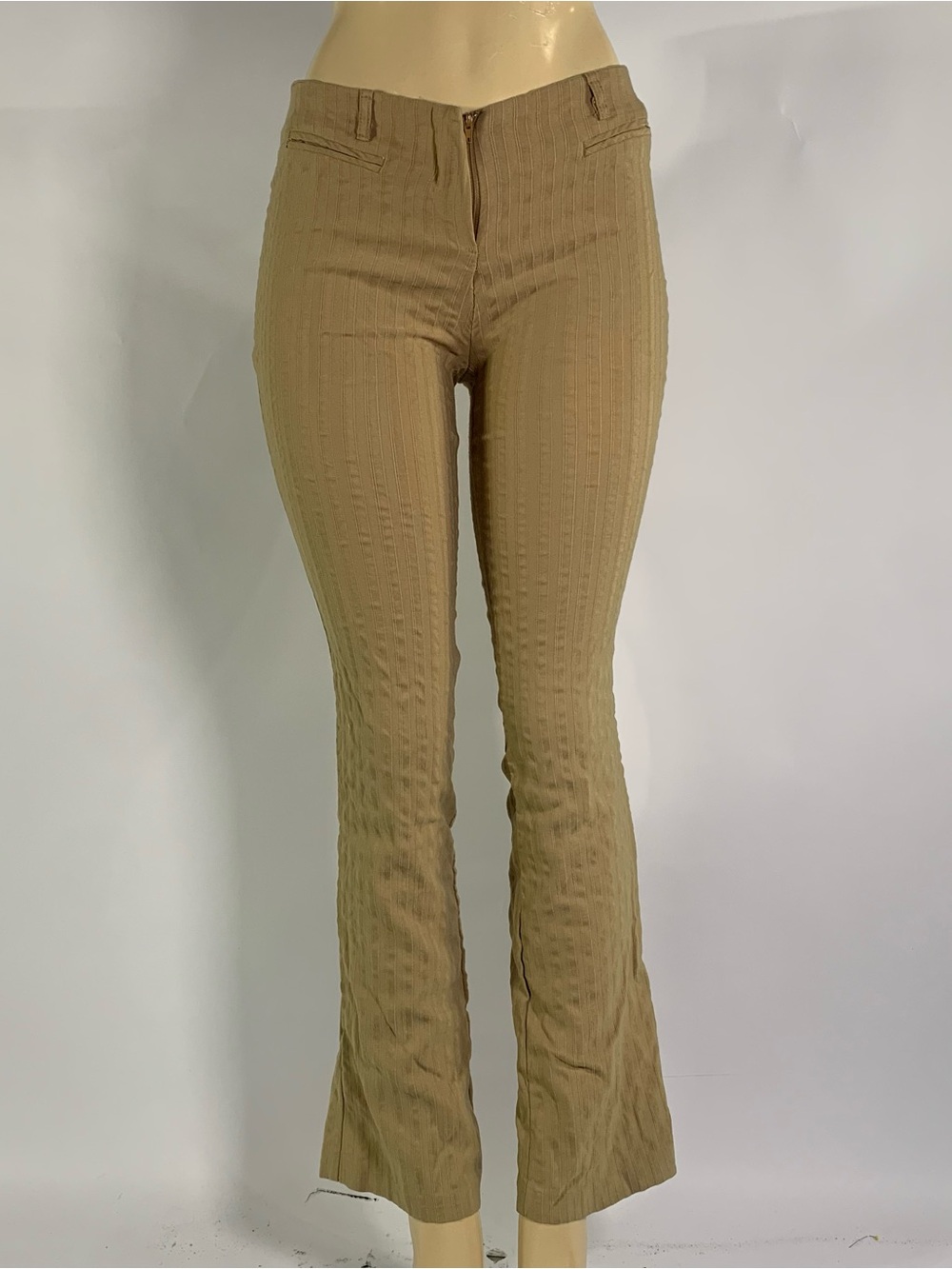 G•I•V Tan Ribbed Flare Pants Trousers Y2K Stretch